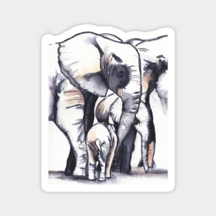 Family love - elephant painting in ink and watercolors Magnet