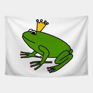 Cute Green Frog Prince with Animals Crown Tapestry