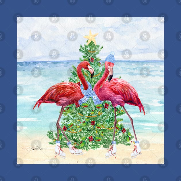 Coastal Christmas Flamingos A by Jean Plout Designs