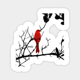 Red bird on a black tree Magnet