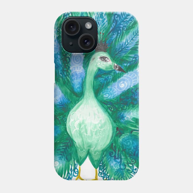 Green and Blue Swirls Watercolor Peacock Animal Portrait (Pattern) Phone Case by Penny Passiflora Studio