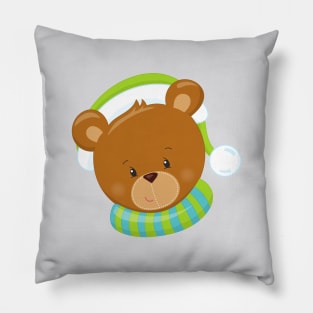 Winter Bear, Cute Bear, Brown Bear, Bear With Hat Pillow