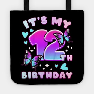12th Birthday Girl 12 years Butterflies and Number Tote