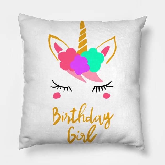 Birthday Girl Unicorn Pillow by spacemedia