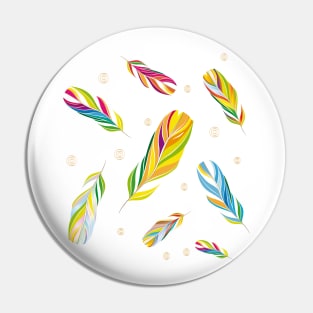 colorful feathers with gold outer lines and patterns Pin