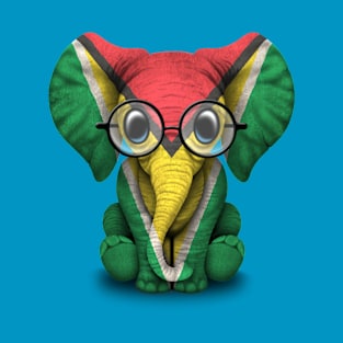 Baby Elephant with Glasses and Guyanese Flag T-Shirt