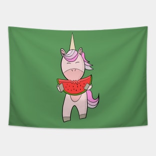 Unicorn eating watermelon Tapestry