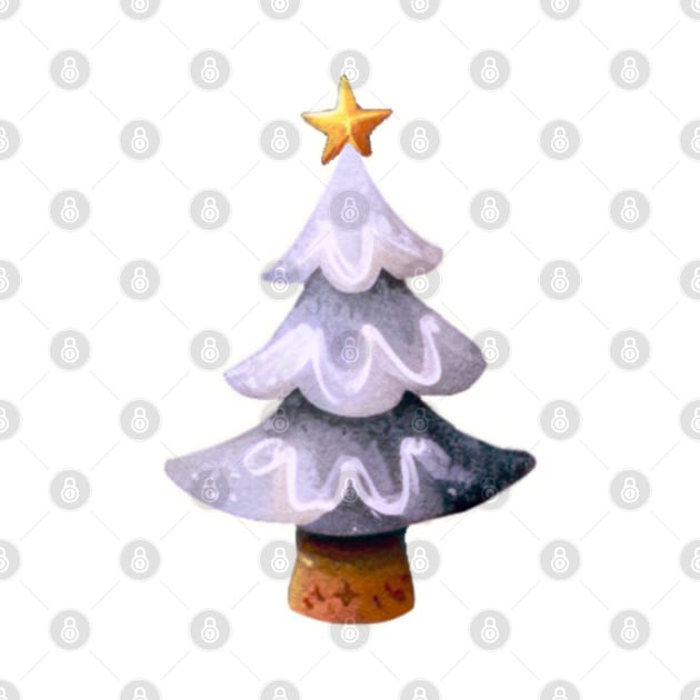 Black and White Christmas Tree with a Gold star - Watercolor Painting / Illustration by Star Fragment Designs