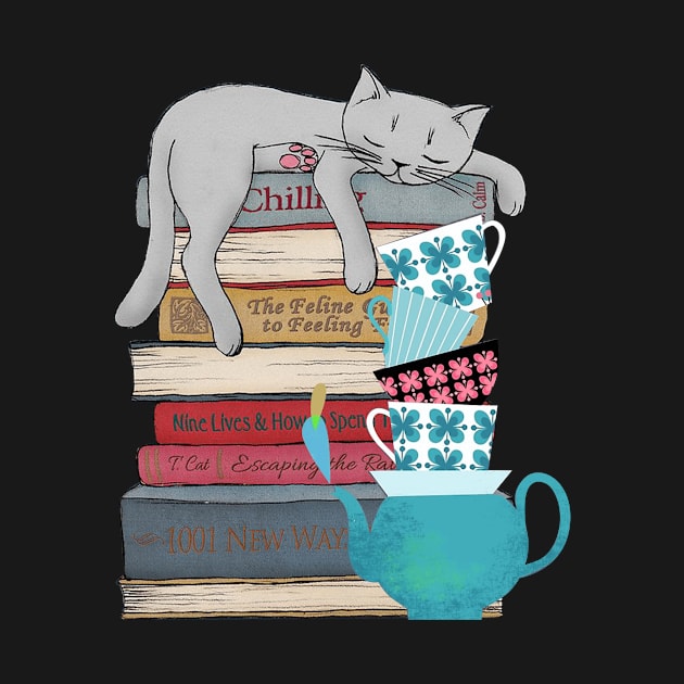 Bookend kittens, cats, tea and books sweatshirt by jrgmerschmann