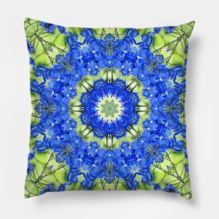 Mandala Kaleidoscope in Shades of Blue and Green Pillow