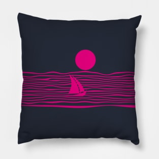 Sailing Boat Sea Night Full Moon Pillow