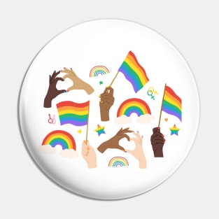 Diverse Hands Waving Pride Flags Pin