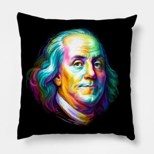 Benjamin Franklin Colorful Portrait Pillow