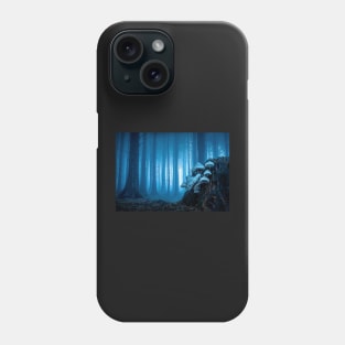 Blue Misty Forest View with Mushrooms Phone Case