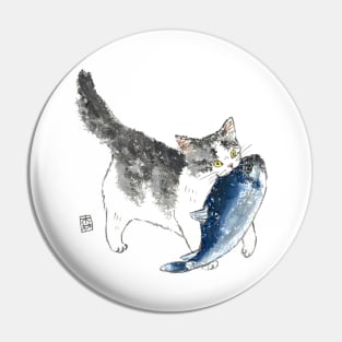 Cat and fish Pin