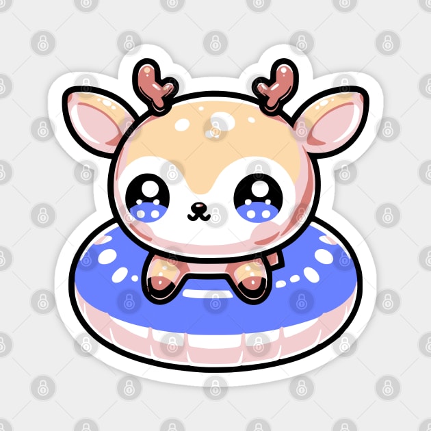 Kawaii Deer on a Pool Float Magnet by Mey Designs