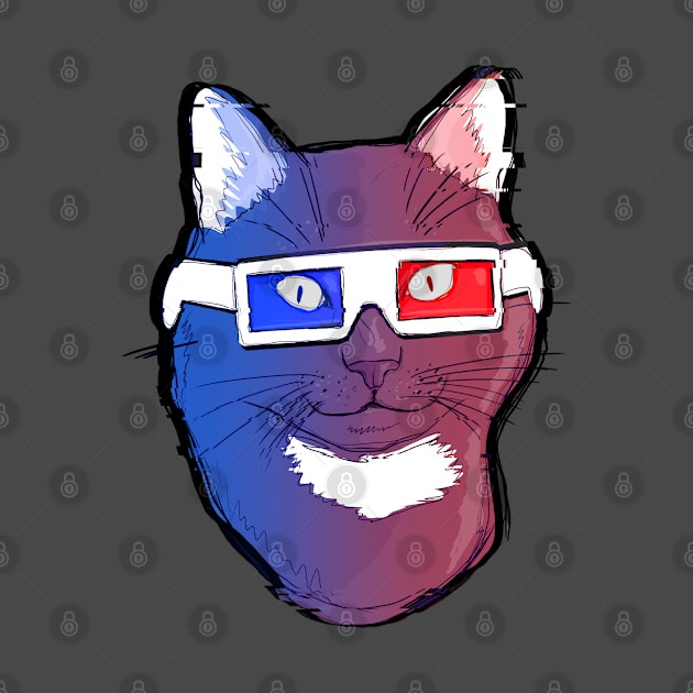 Retro Cat Wearing 80s 3D Glasses Illustration by KimVanG