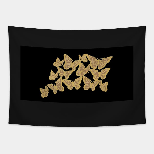 Gold Butterflies 5 - Black Tapestry by AmazingCorn