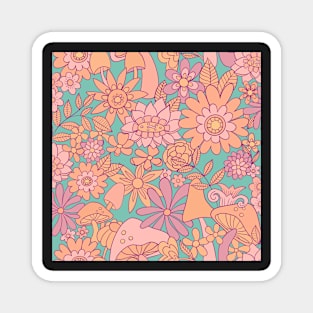 Muted pinks sixties seventies floral Magnet