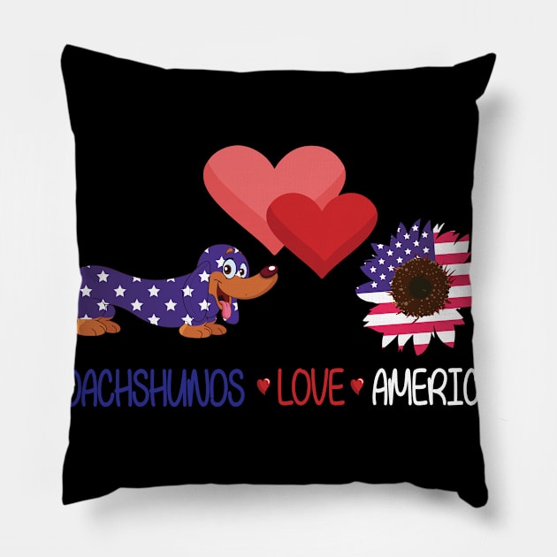 Dog Big Hearts And Sunflower Dachshunds Love America Happy Independence July 4th Dogs Lover Pillow by Cowan79