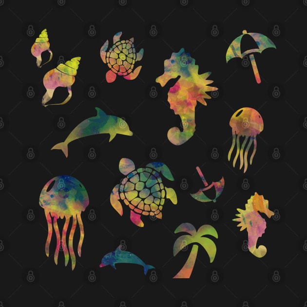 Summer sea life stickers pack colorful jellyfish dolphin sea turtle sea horse sea life pattern by BoogieCreates