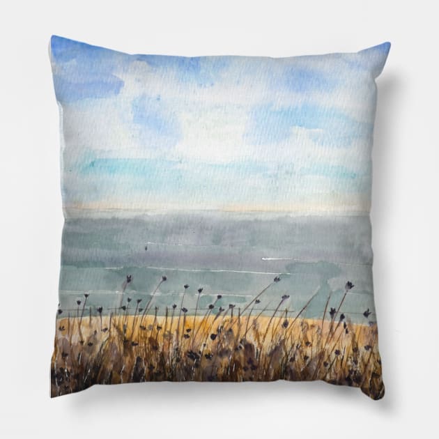 seaside of Brighton watercolor Pillow by colorandcolor