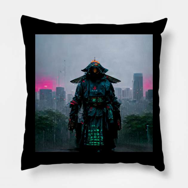 Augmented - Cyberpunk Samurai Pillow by ArkMinted