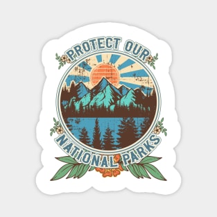 Protect our national parks retro climate call to action groovy hippie 70s style Magnet