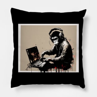 Illustration of BANKSY DJ Monkey Thinker Pillow