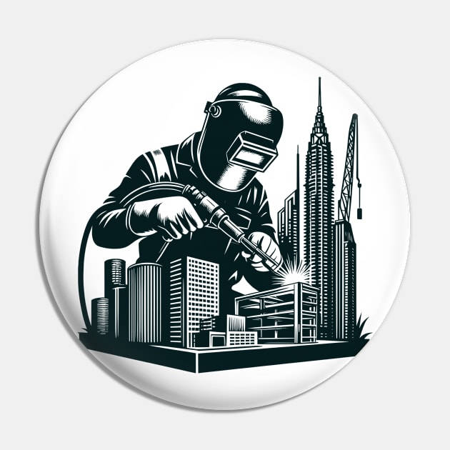 Welder Dad Retro Vintage Welding City Pin by Visual Vibes