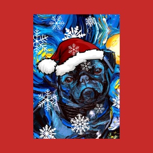 Black Pug Santa T-Shirt