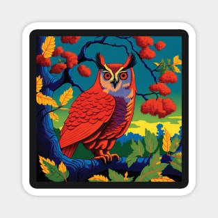 Red Owl In Japanese Printing Style Magnet