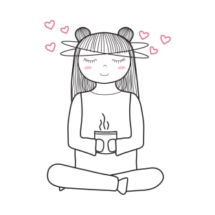 Namaste! Yoga and Coffee Lover - Minimalistic Line Art T-Shirt