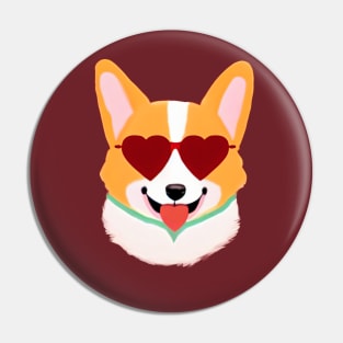 Corgi Dog with Heart Glasses Pin