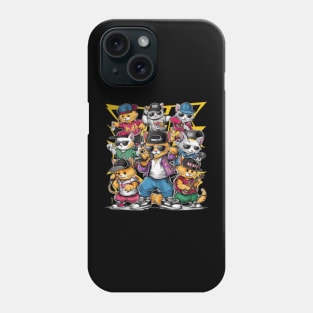 Cute cat gang with hand drawn cartoon. Hip Hop style Phone Case