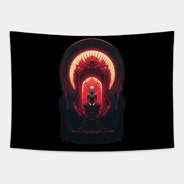 The Alien Queen on the Throne of Blood Tapestry by AlienQueenApparel