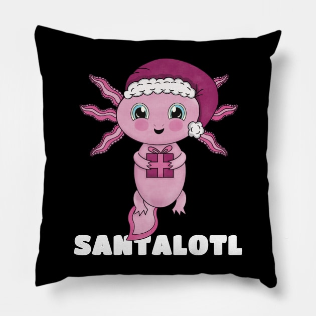 Funny Santalotl Axolotl Pun Pillow by Cupsie's Creations