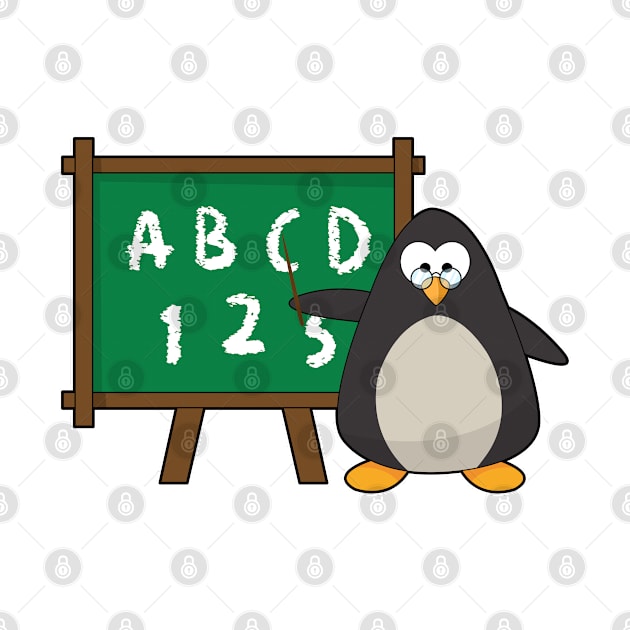 Penguin as Teacher with Blackboard in Class by Markus Schnabel