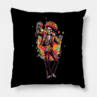 Colorful Day of the Dead Dia de Los Muertos Skeleton Dancing Pillow