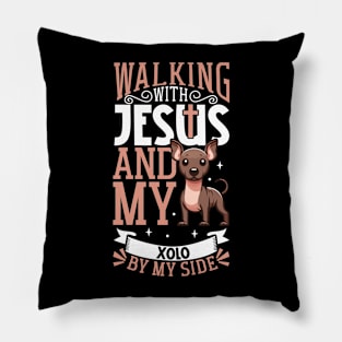 Jesus and dog - Xoloitzcuintle Pillow