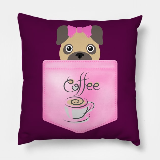 Pug and Coffee Pillow by aastal72