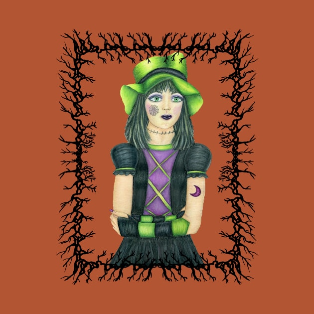 Goth Girl Branch Frame Green Hat by DeerSpiritStudio