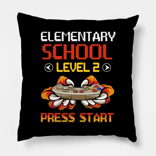 Elementary School Level 2 Press Start Back To School Pillow by folidelarts