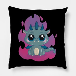 Cute Little Baby Dragon with Pinkish Flames Pillow