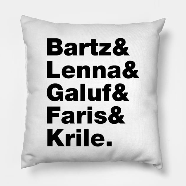 Final Fantasy 5 Characters (Black Text) Pillow by inotyler