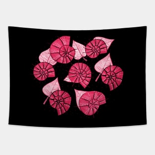 Pink Snails And Leaves Ink Drawn Pattern Tapestry