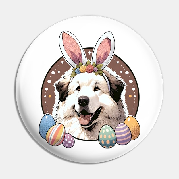 Pyrenean Shepherd's Easter Joy with Bunny Ears Celebration Pin by ArtRUs