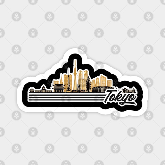 Tokyo skyline retro design Magnet by SerenityByAlex