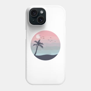 Simple Sea to Sunset Palm Tree Scene Digital Illustration Phone Case