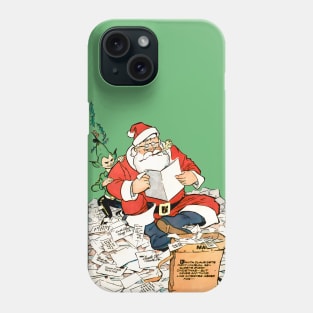 Santa Claus reading children's letters merry christmas retro vintage comic book Phone Case